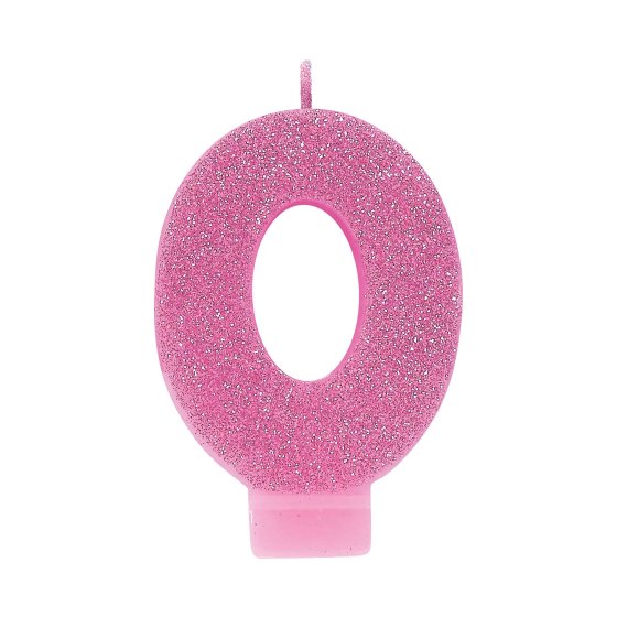 PINK GLITTER NUMERAL CANDLE - # 0