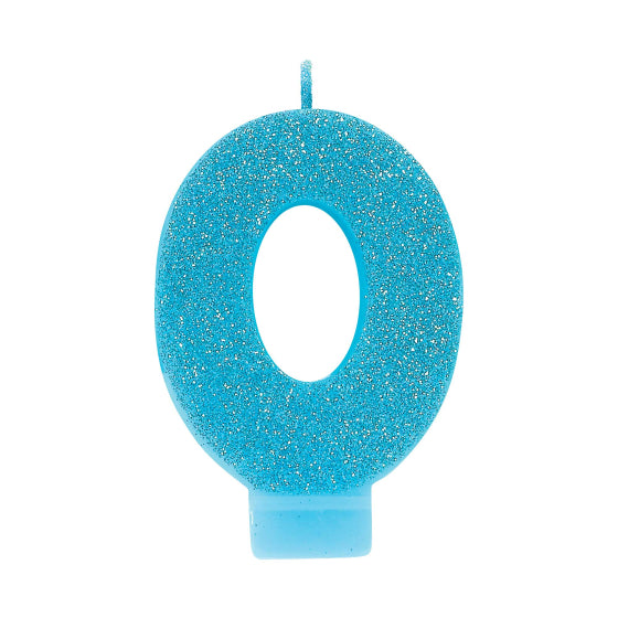 BLUE GLITTER NUMERAL CANDLE - # 0
