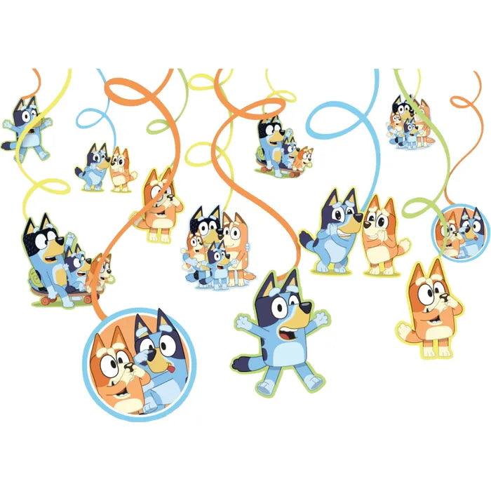 BLUEY HANGING SWIRL DECORATIONS - 12 PIECES