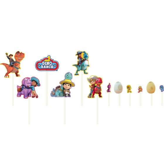 DINO RANCH PAPER CAKE DECORATION KIT - PACK OF 12