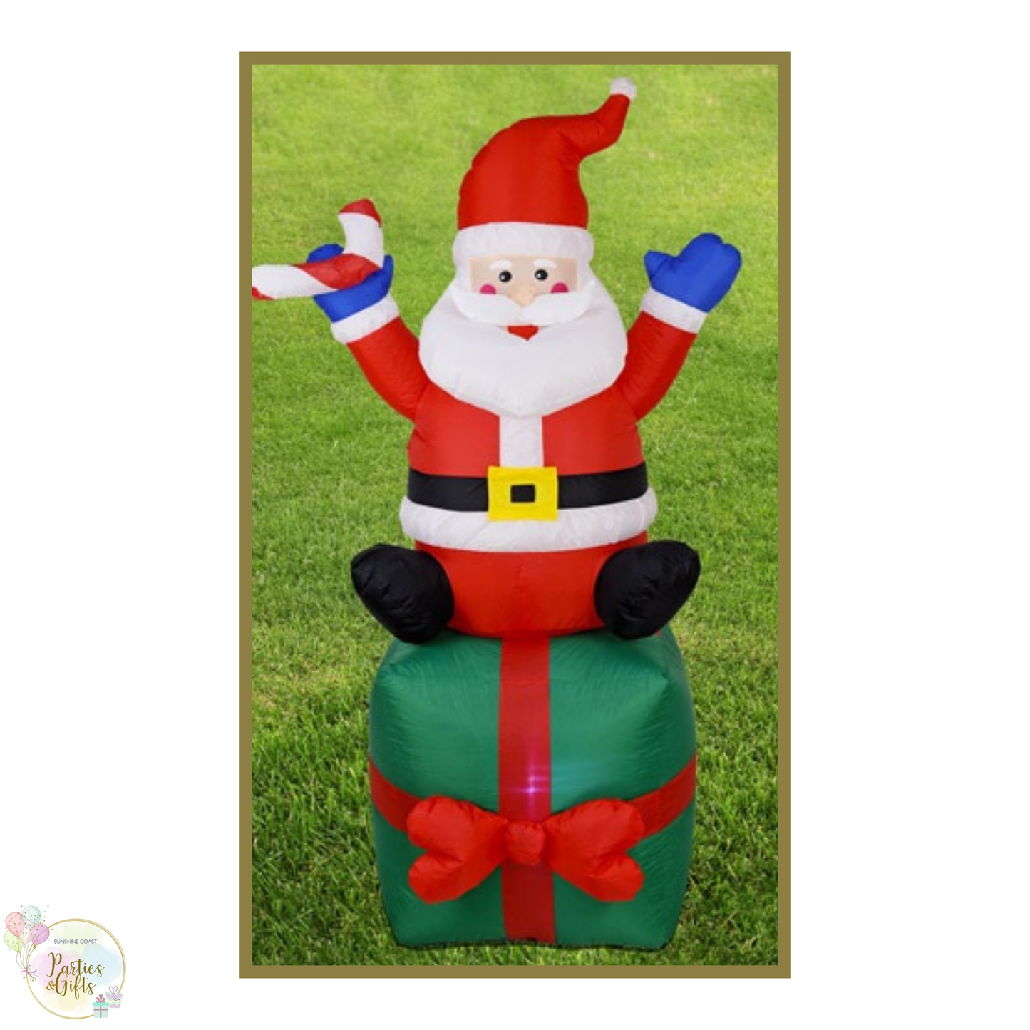 CHRISTMAS INFLATABLE SANTA ON TOP OF PRESENT 180CM