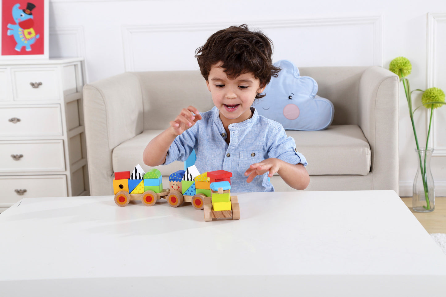 TOOKY TOY WOODEN STACKING TRAIN - 26 PIECES