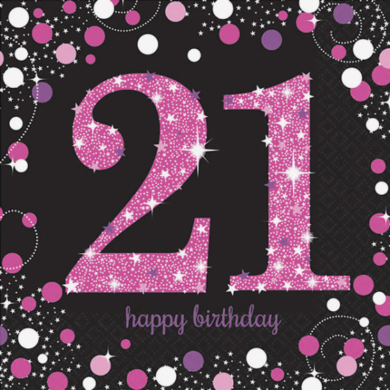 PINK CELEBRATION 21ST BIRTHDAY LUNCH NAPKINS - PACK OF 16