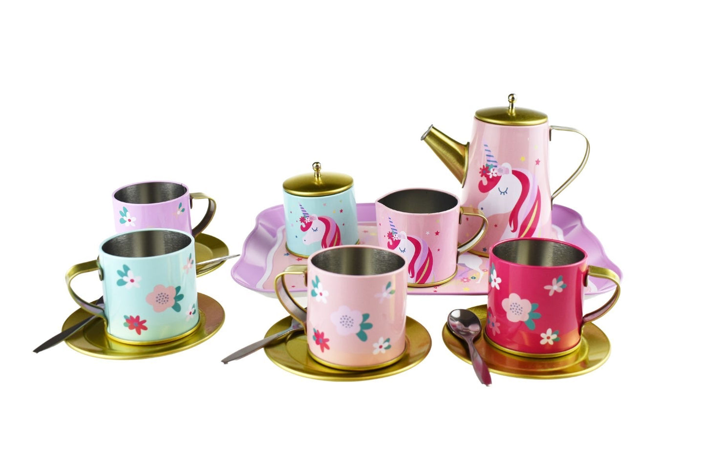 KAPER KIDZ DELUXE UNICORN TIN TEA SET IN SUITCASE - 18 PIECES