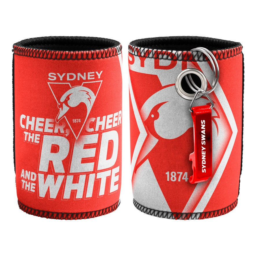 AFL SYDNEY SWANS CAN COOLER WITH BOTTLE OPENER