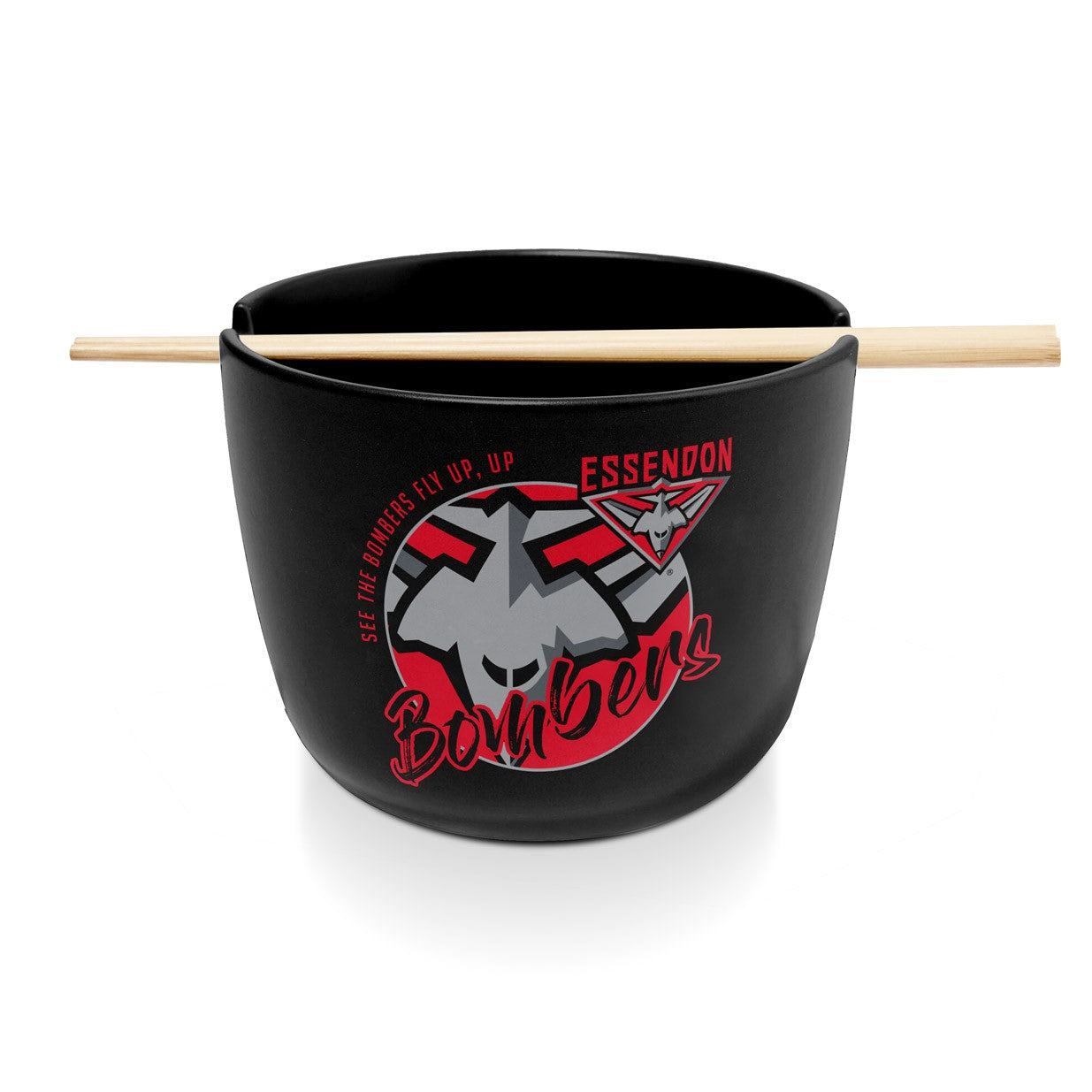 AFL CERAMIC NOODLE BOWL WITH CHOPSTICKS - ESSENDON BOMBERS