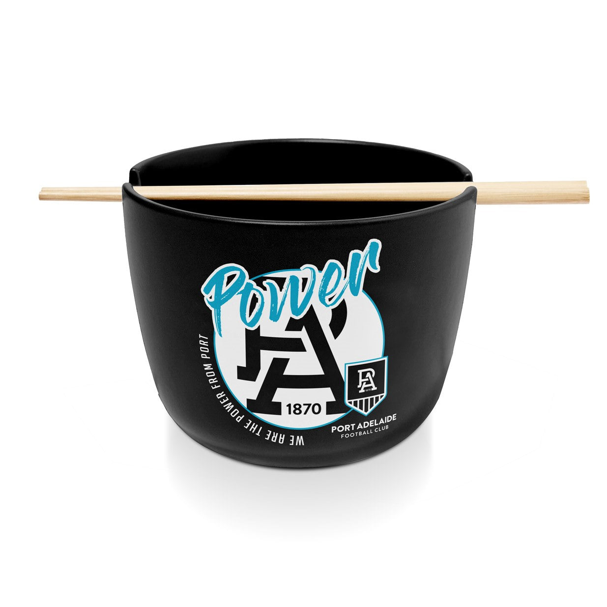 AFL CERAMIC NOODLE BOWL WITH CHOPSTICKS - PORT ADELAIDE POWER