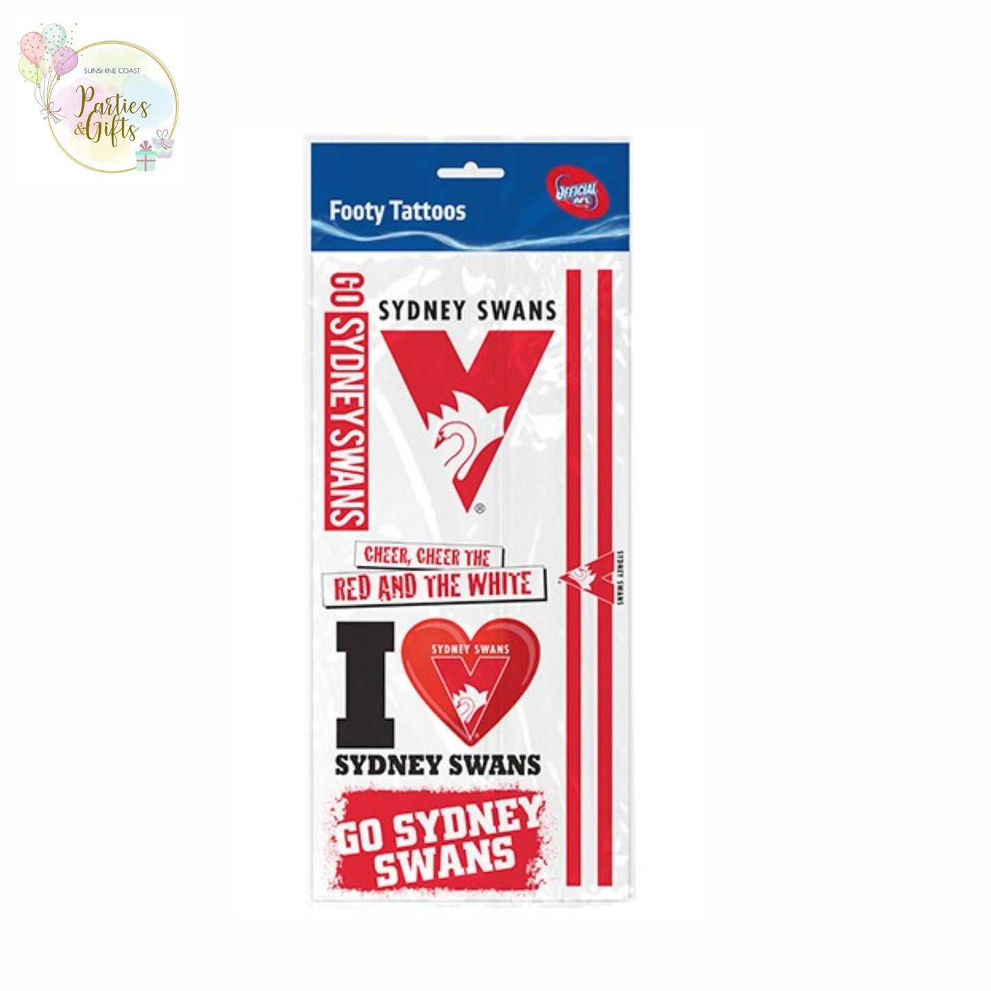 AFL SYDNEY SWANS TEMPORARY TATTOO SHEET