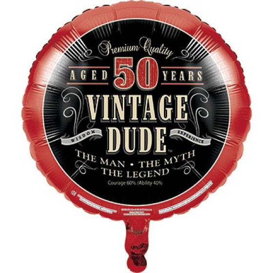 VINTAGE DUDE 50TH BIRTHDAY FOIL BALLOON - 45CM