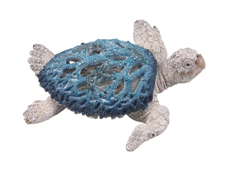 BLUE TURTLE WITH CORAL ORNAMENT - 31CM