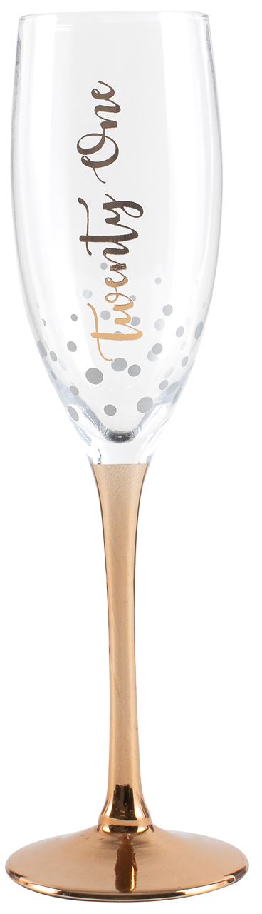 21ST BIRTHDAY "TWENTY ONE" ROSE GOLD STEM CHAMPAGNE GLASS
