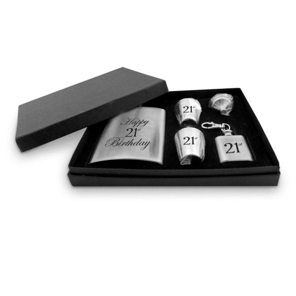 21ST BIRTHDAY HIP FLASK GIFT SET - 5 PIECE SET