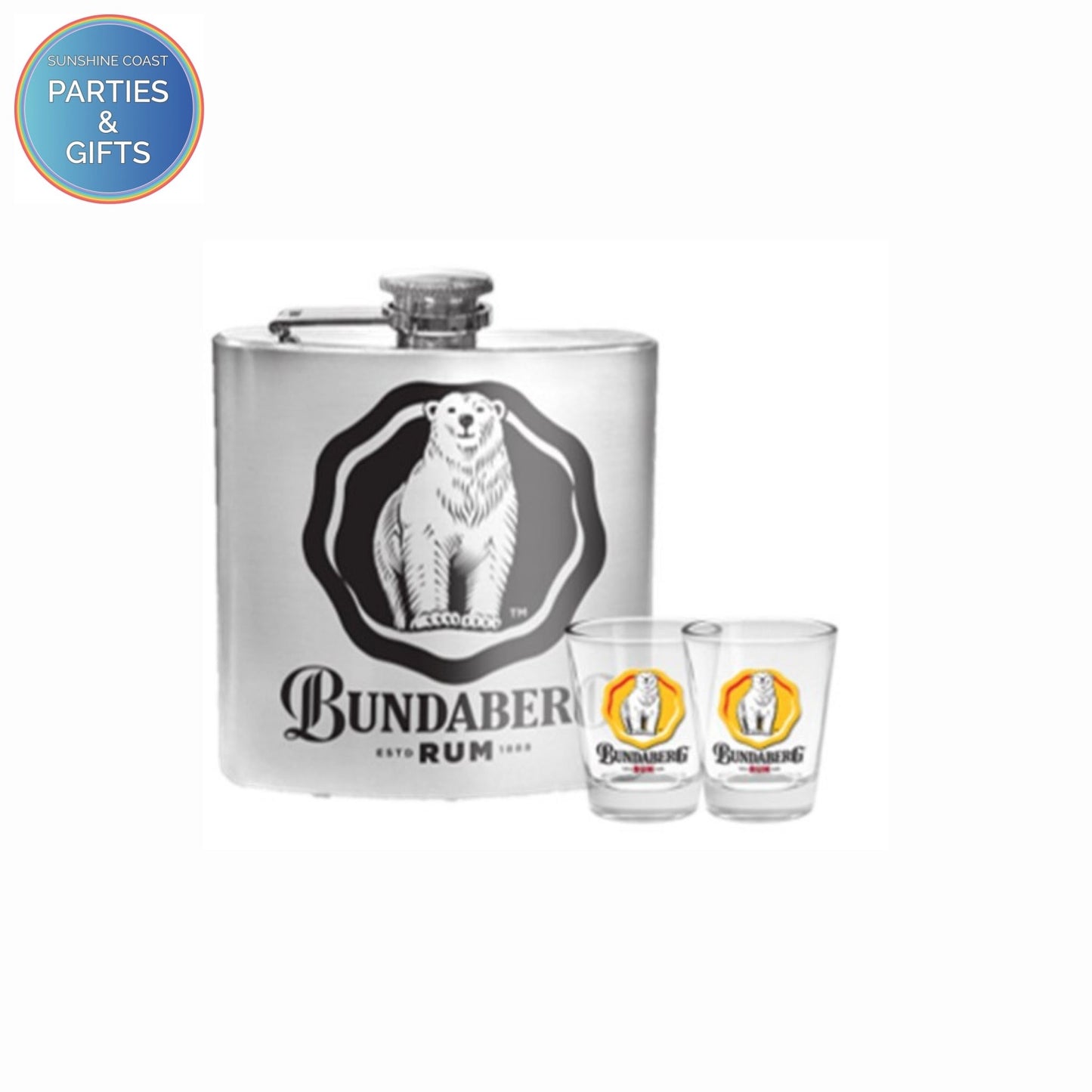 BUNDABERG RUM FLASK & SHOT GLASSES GIFT PACK