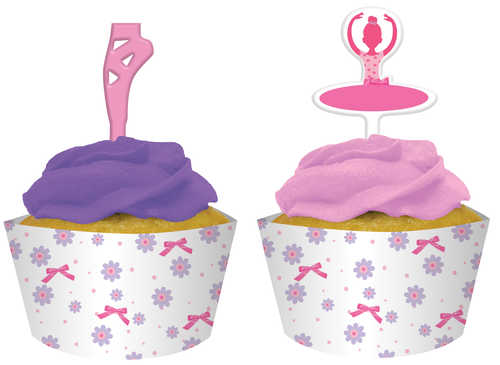BALLERINA TUTU MUCH FUN CUPCAKE WRAP WITH TOPPER - 12 PACK