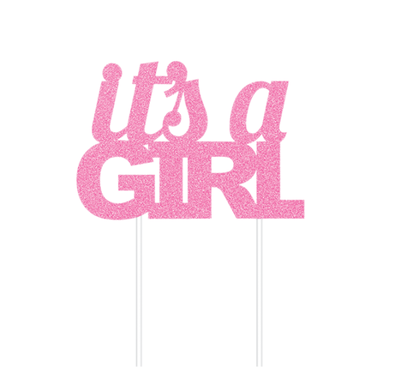 IT'S A GIRL CAKE TOPPER - PINK GLITTER