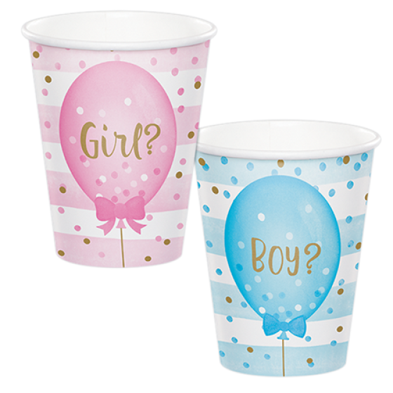 GENDER REVEAL 266ML PAPER CUPS - PACK OF 8
