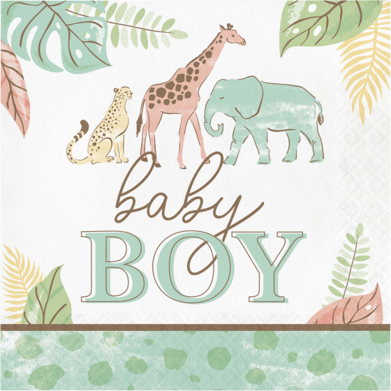 BABY SHOWER SAFARI BABY BOY LUNCH NAPKINS - PACK OF 16