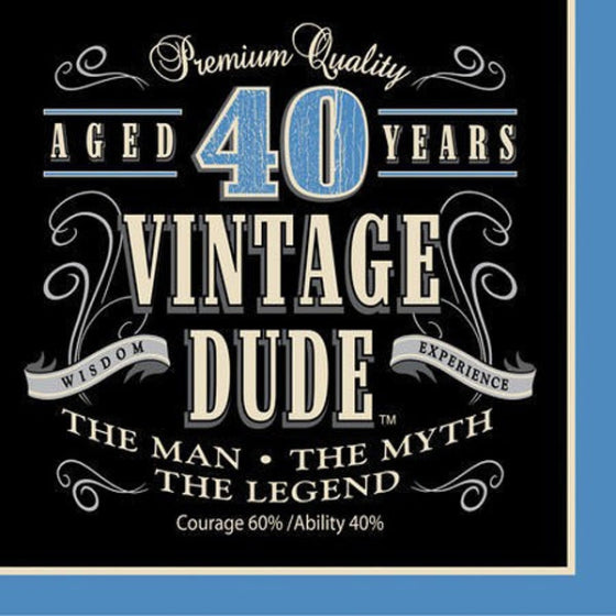 VINTAGE DUDE 40TH BIRTHDAY LUNCH NAPKINS - PACK OF 16