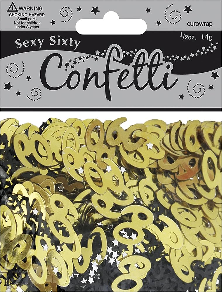 EUROWRAP SEXY SIXTY 60 BIRTHDAY GOLD, SILVER AND BLACK CONFETTI - 14G