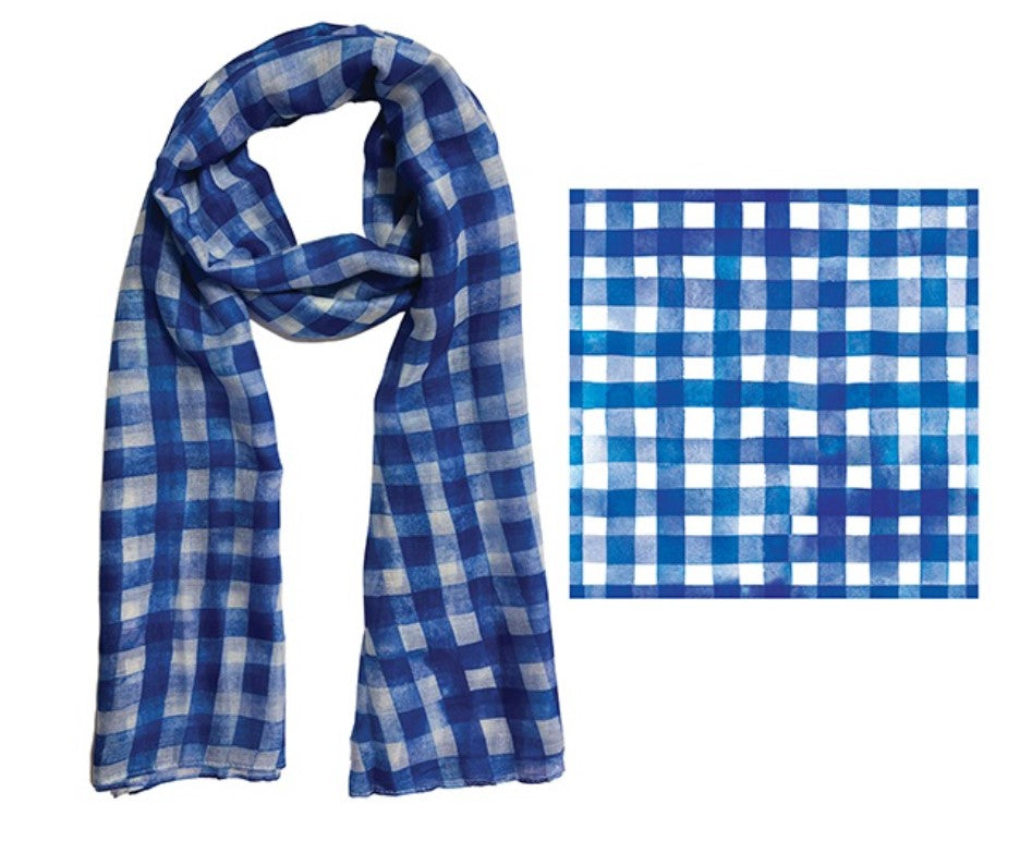 FRANKIE & ME DESIGNER POLYESTER SCARF - WATERCOLOUR GINGHAM PRINT