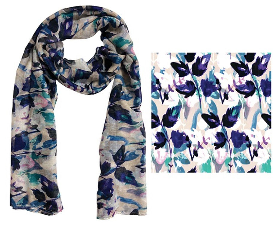 FRANKIE & ME DESIGNER POLYESTER SCARF - PURPLE FLORAL PRINT