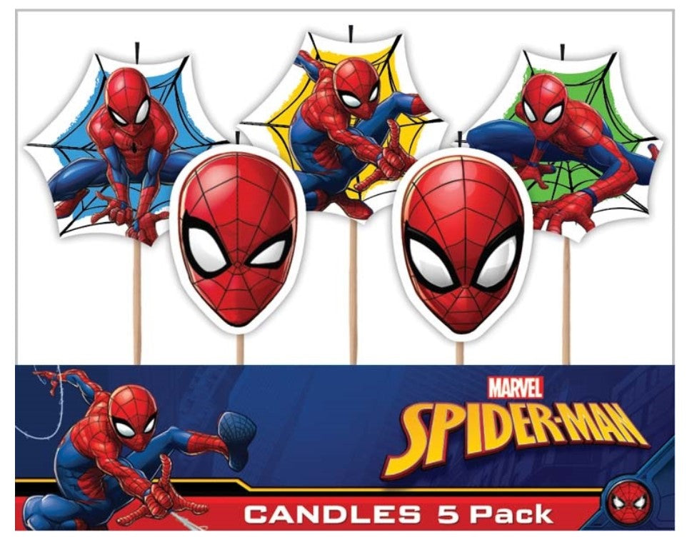 SPIDERMAN PARTY CANDLES - PACK OF 5
