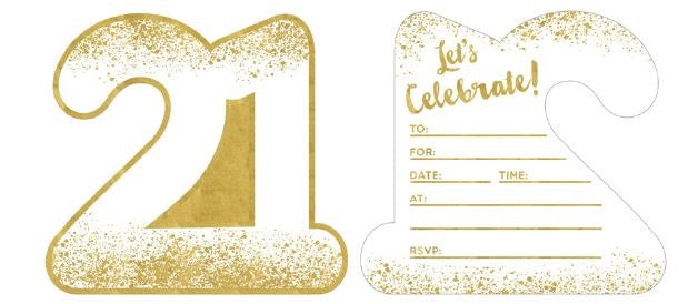 21ST BIRTHDAY NUMBER INVITATION SET - PACK OF 8