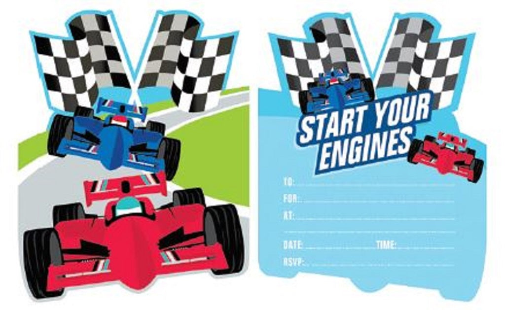 RACING CARS INVITATION SET - PACK OF 8