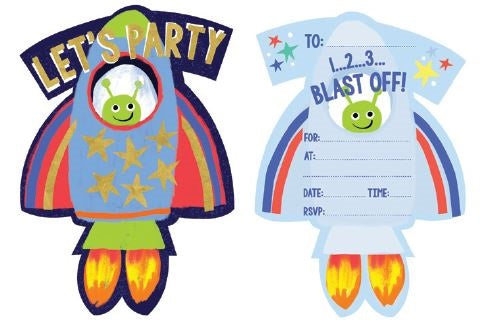 SPACE ROCKET INVITATION SET - PACK OF 8