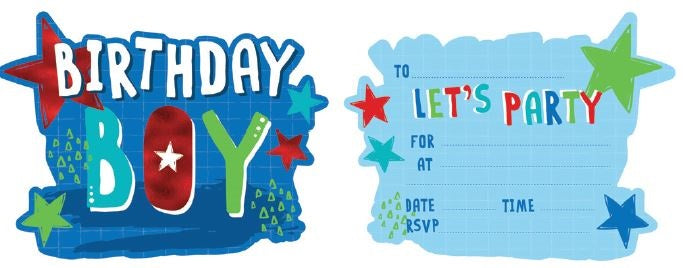 BIRTHDAY BOY INVITATION SET - PACK OF 8