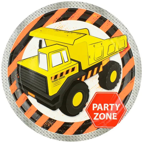 CONSTRUCTION ROUND PAPER PLATES 23CM - PACK OF 8