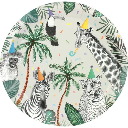 JUNGLE ANIMALS ROUND PAPER PLATES 23CM - PACK OF 8