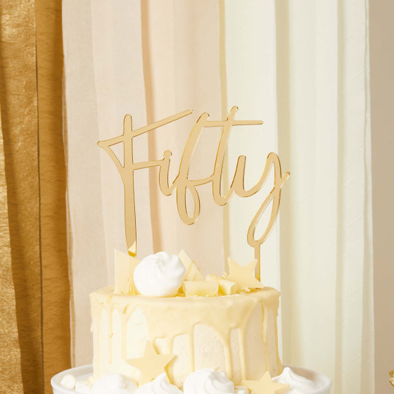HOOTYBALLOO MILESTONE BIRTHDAY GOLD FIFTY ACRYLIC CAKE TOPPER