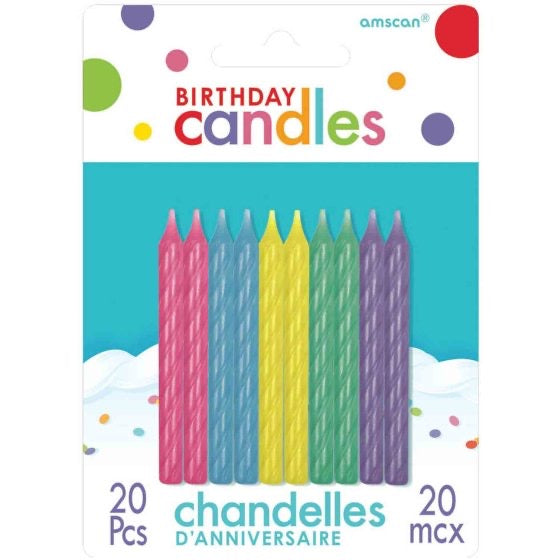 SPIRAL BIRTHDAY CANDLES - PASTEL COLOURS - PACK OF 20