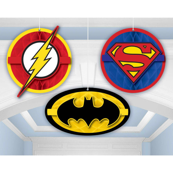 JUSTICE LEAGUE UNITE HANGING HONEYCOMB DECORATIONS - PACK OF 3