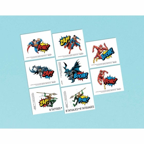 JUSTICE LEAGUE HEROES TEMPORARY TATTOOS - PACK OF 8
