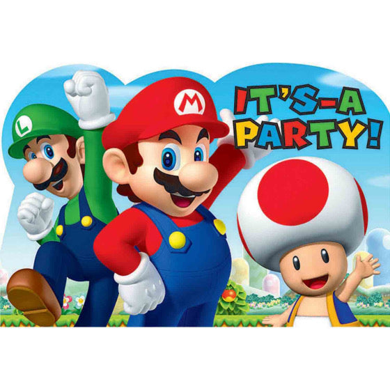 SUPER MARIO POSTCARD INVITATIONS - PACK OF 8