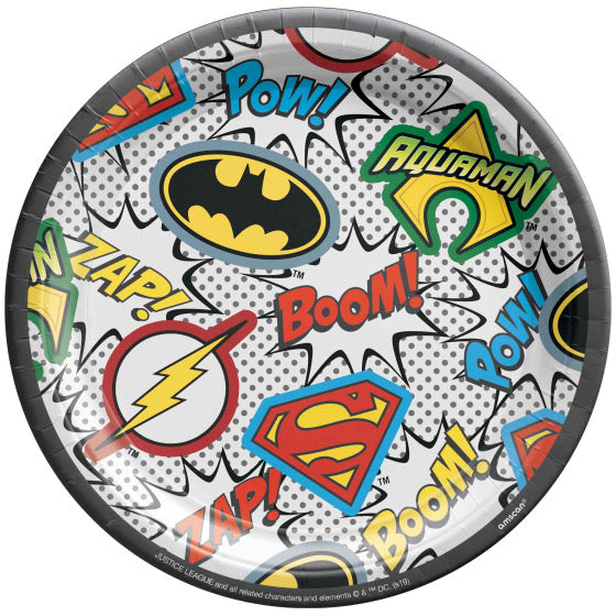 JUSTICE LEAGUE HEROES UNITE ROUND PAPER PLATES 17.7CM - PACK OF 8