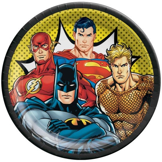 JUSTICE LEAGUE UNITE HEROES ROUN PAPER PLATES 23CM - PACK OF 8