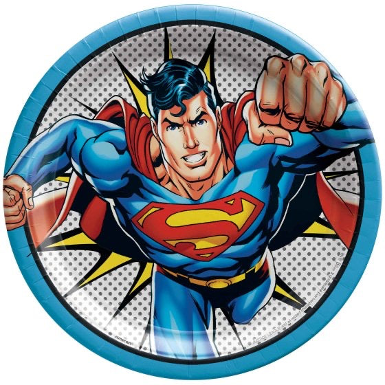 SUPERMAN HEROES UNITE ROUND PAPER PLATES 22.9CM - PACK OF 8