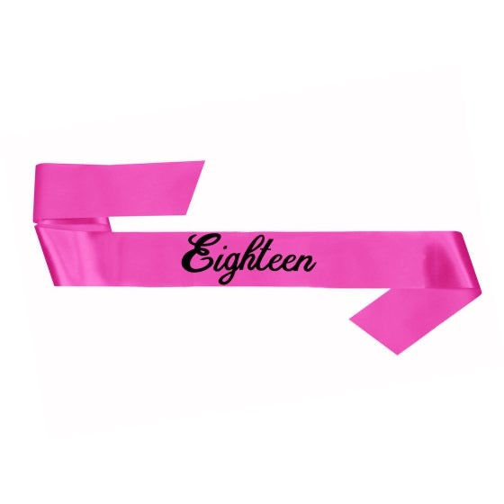 18TH BIRTHDAY EIGHTEEN SASH - PINK