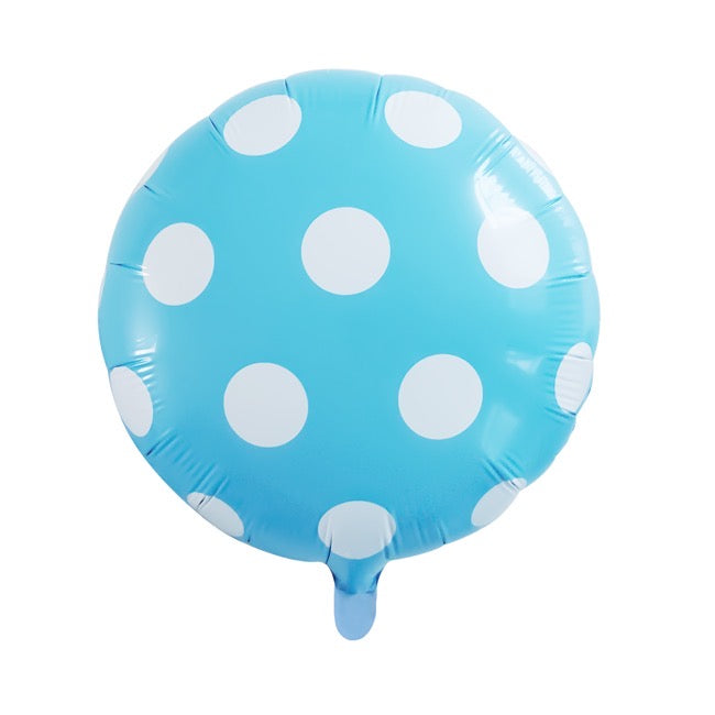 POLKA DOT BABY BLUE FOIL BALLOON ROUND - 45CM