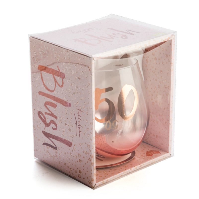 50TH BIRTHDAY TALLULAH BLUSH STEMLESS GLASS