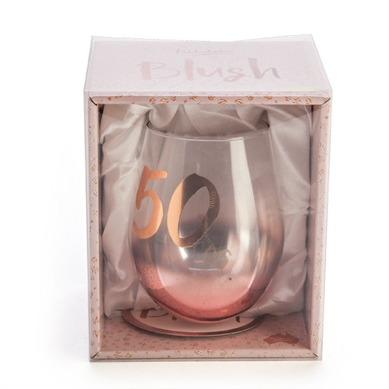 50TH BIRTHDAY TALLULAH BLUSH STEMLESS GLASS