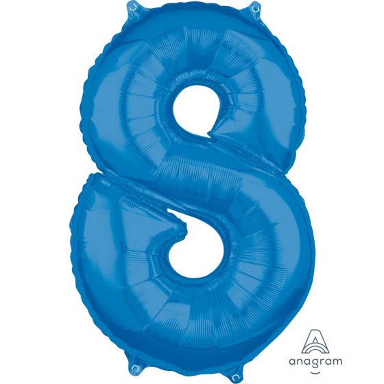 MID-SIZE SHAPE FOIL BALLOON - BLUE NUMBER 8 - 66CM
