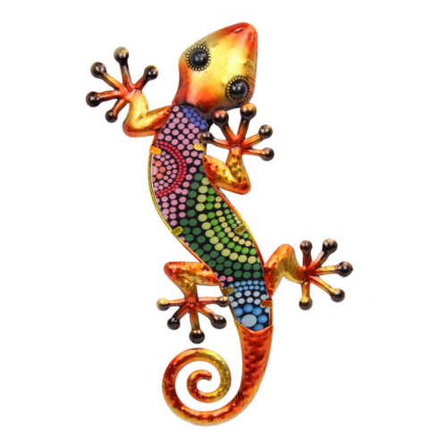 TRIBAL DOT ART METAL/GLASS LIZARD WALL ART - 38CM