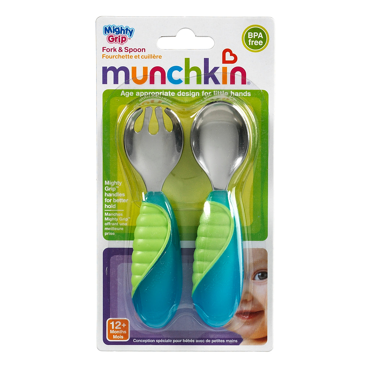MUNCHKIN MIGHTY GRIP FORK & SPOON - BLUE AND GREEN