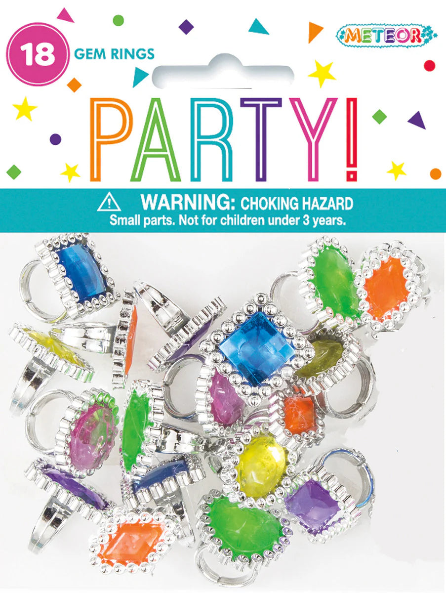 PARTY FAVOURS - GEM RINGS - PACK OF 18