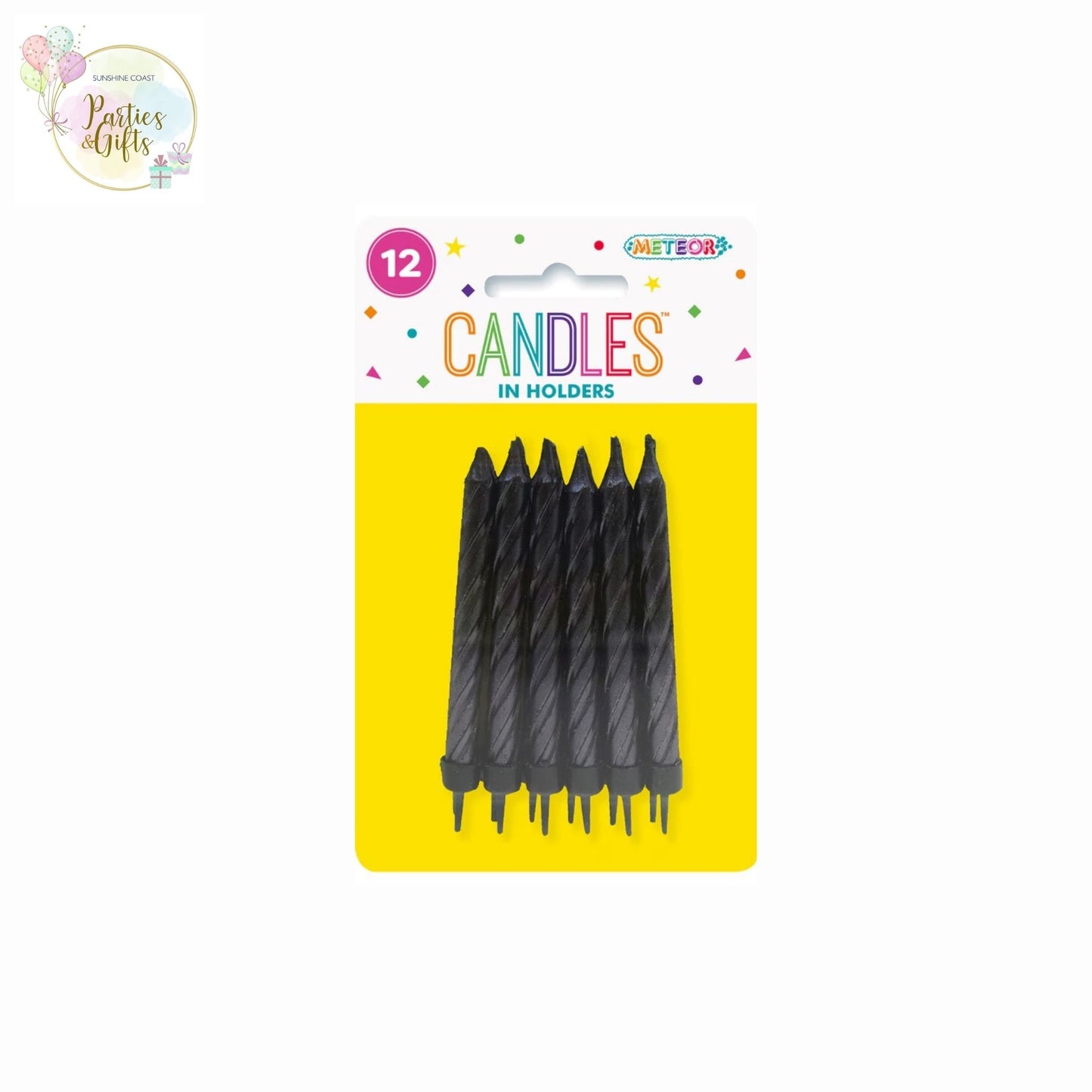 BLACK METALLIC CANDLES IN HOLDERS - PACK OF 12