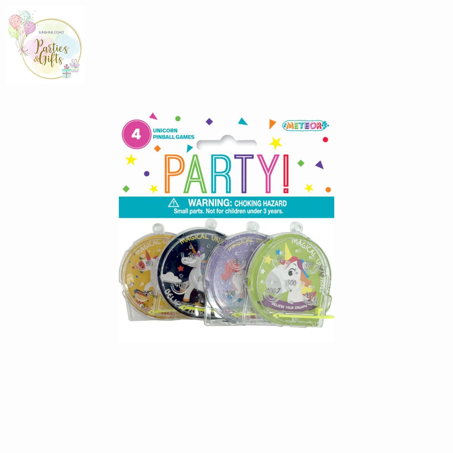 PARTY FAVOURS - UNICORN PINBALL GAMES - PACK OF 4